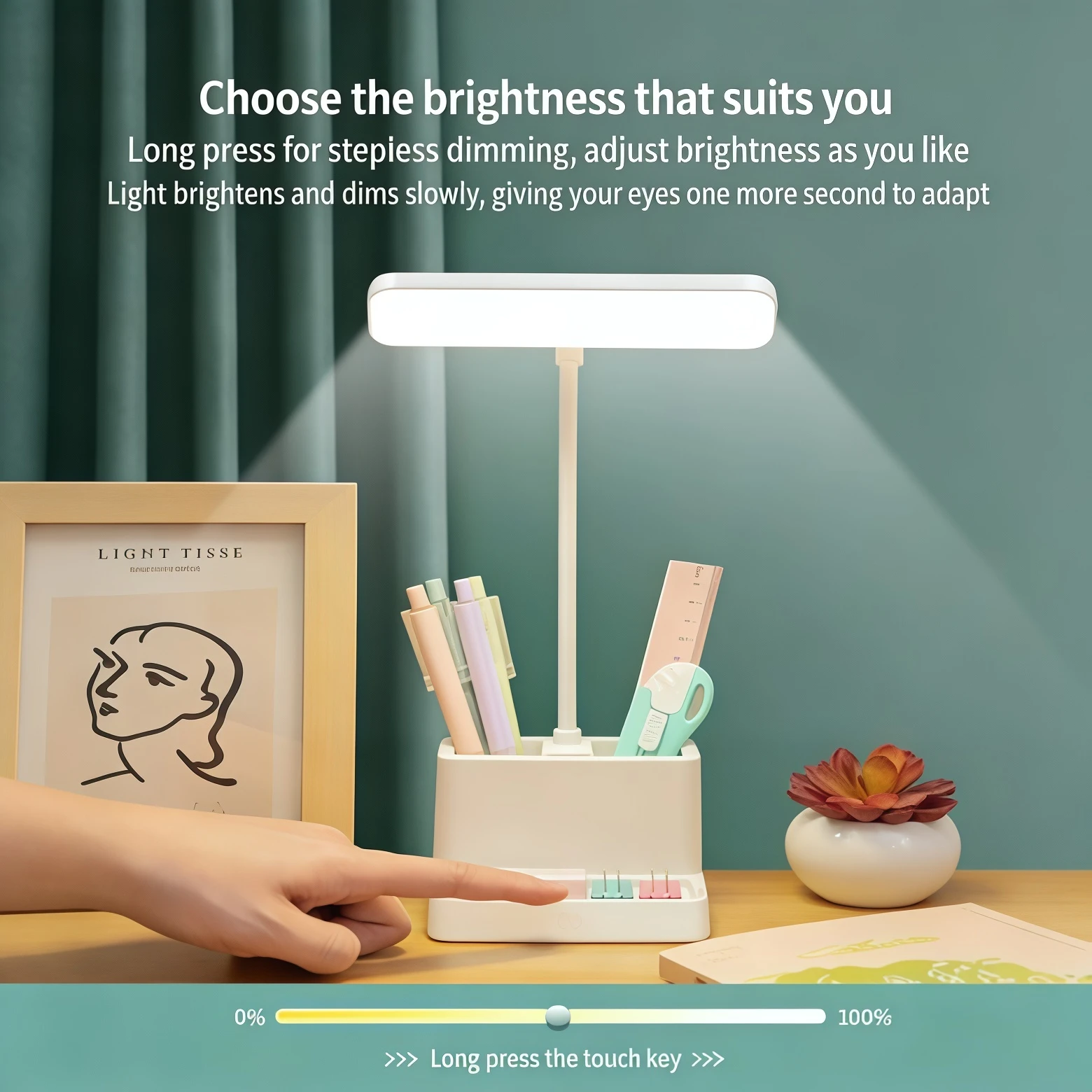 LED Multifunctional Desk Lamp with Phone Holder & Pen Organizer Eye Protection Study Light