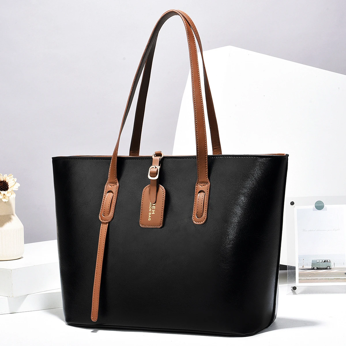 Textured Cowhide Pattern Tote & Crossbody Bag
