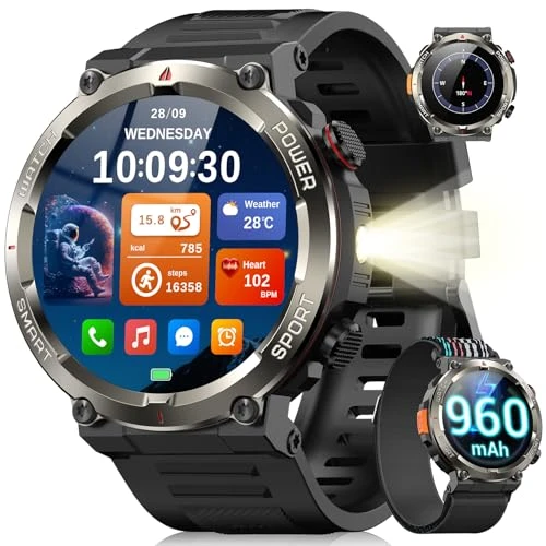 Blackview Military Smartwatch for Men – 1.45" Display, Calls, Heart Rate, SpO2, 100-Day Battery, IP68 Waterproof